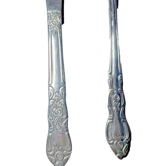 Lustreware Stainless Steel Flatware Vintage Rose Pattern Lg Fork 2 Butter Cutter - Picture 3 of 15